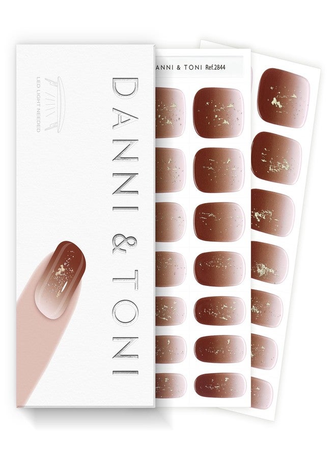 DANNI & TONI Semi Cured Gel Nail Strips Reddish Brown Gradient Gold Foil Gel Nail Wraps 28 Stickers | Golden Ember - Image 1